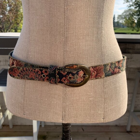 Vintage 80s Tapestry Statement Retro Boho Waist Belt - Picture 1 of 16